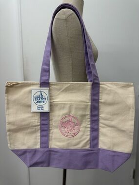 New!!! Large Trader Joe’s Cream and Lavender Canvas Tote Bag